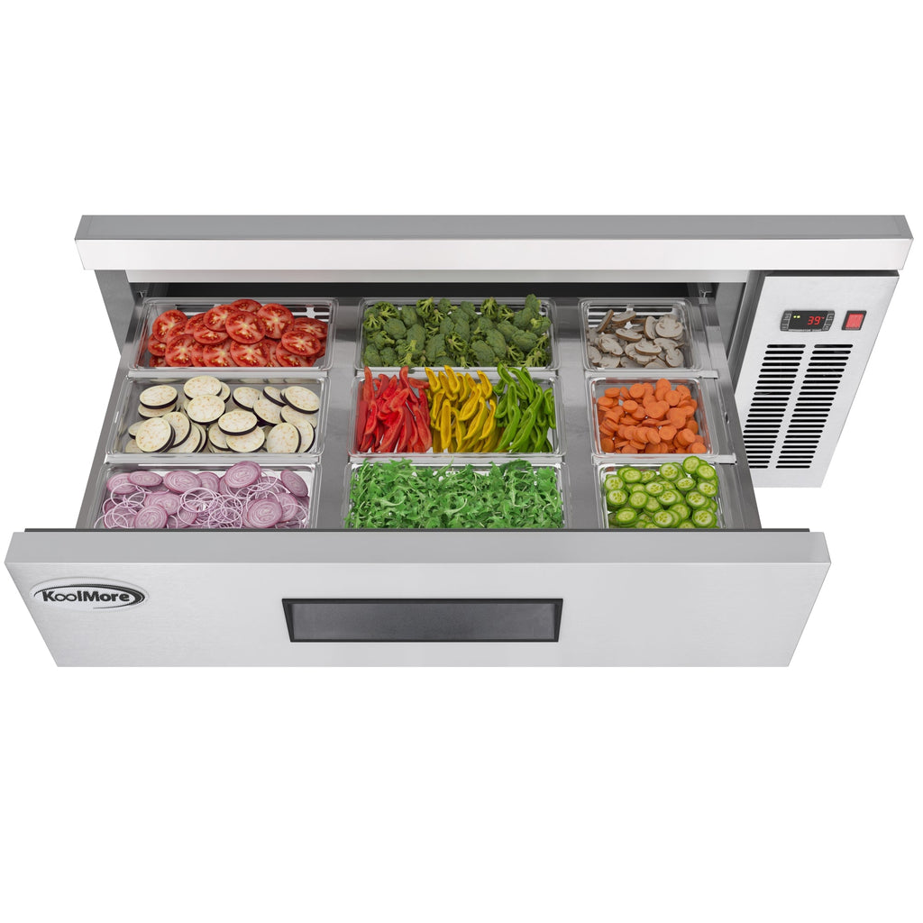 48 in. Commercial Chef Base Refrigerator Storage Cabinet for Cold Foods, Fresh Ingredients, and Condiments, Refrigerated Pull-Out Drawers, Rolling Caster Wheels, ETL Listed