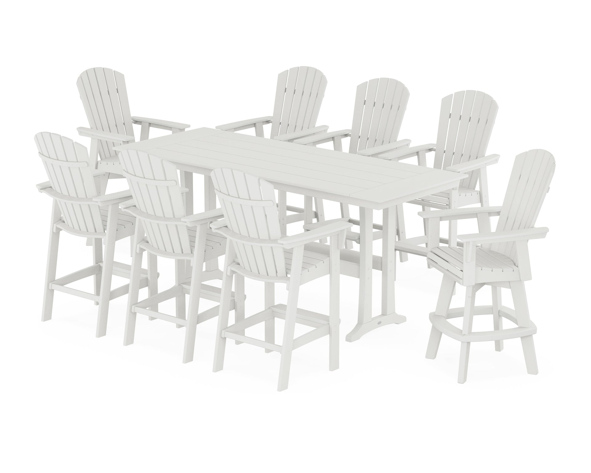 Nautical Curveback Adirondack Swivel Chair 9-Piece Farmhouse Bar Set with Trestle Legs