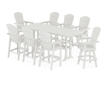 Nautical Curveback Adirondack Swivel Chair 9-Piece Farmhouse Bar Set with Trestle Legs