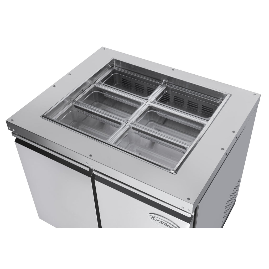 36 in. Commercial Refrigerated Prep Station Cold Table, Stainless-Steel Refrigerator with 6-Pan (Not Included) with Cover Capacity and Two Adjustable Shelves