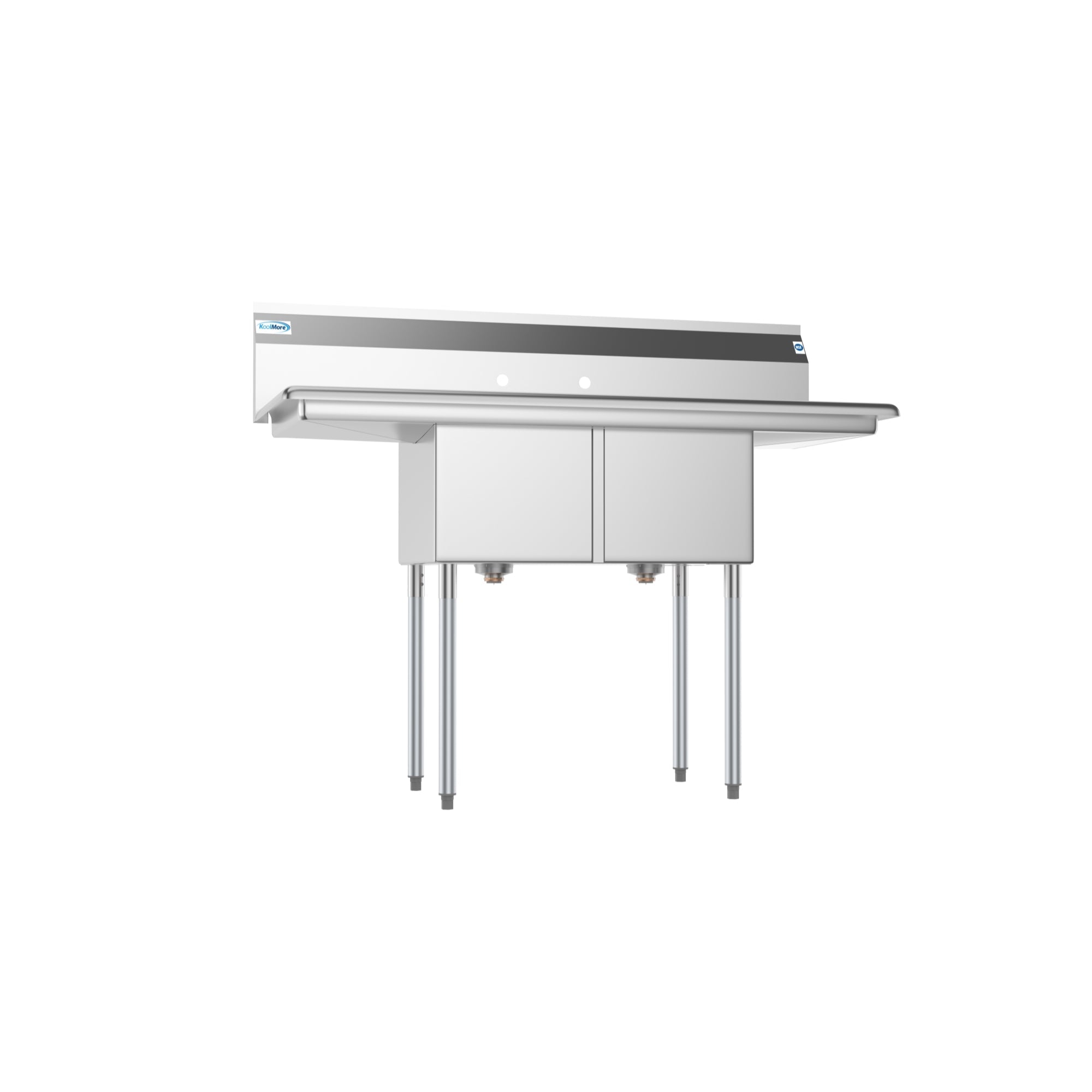 52 in. Two Compartment Stainless Steel Commercial Sink with 2 Drainboards, Bowl Size 14"x 16"x 11"