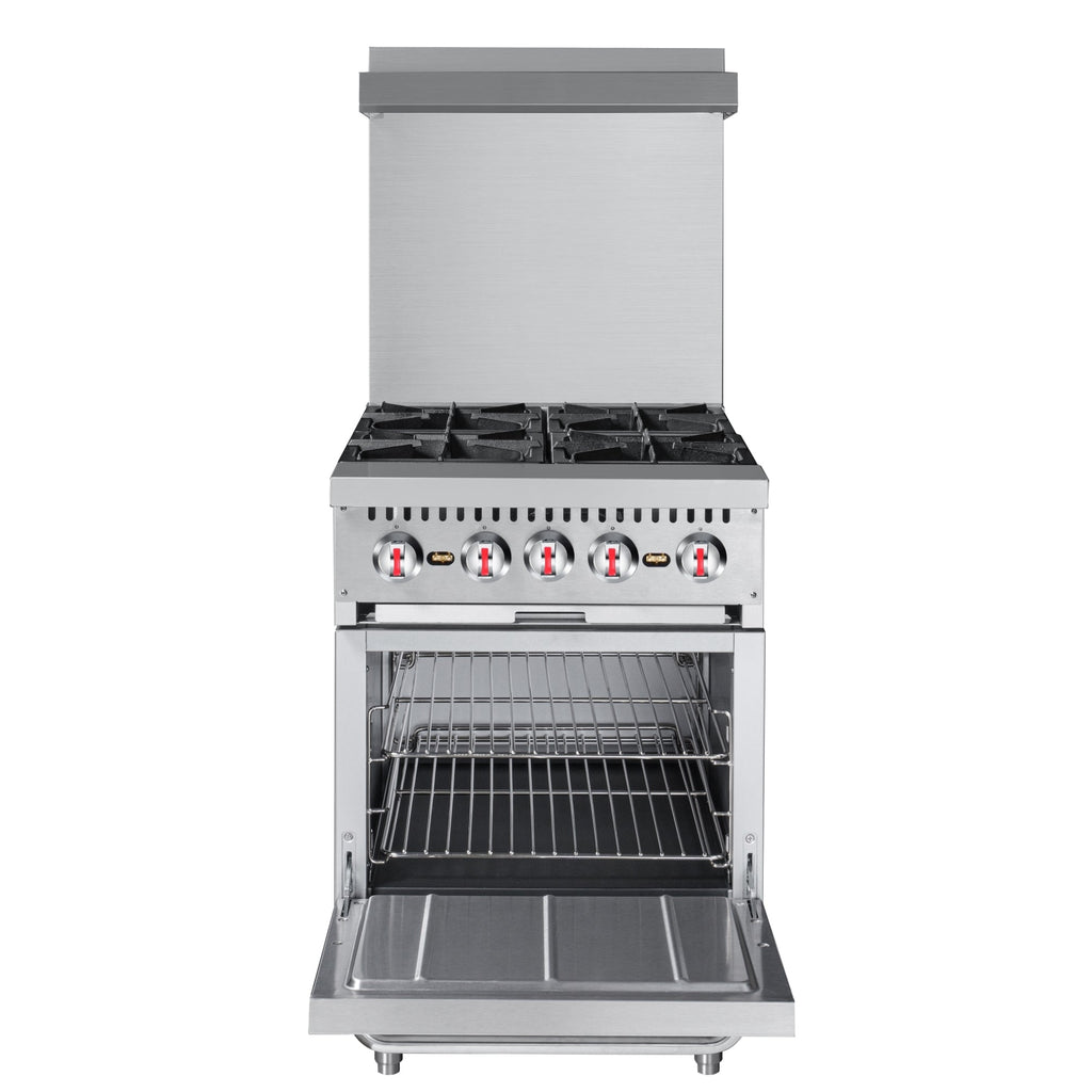 24 in. 4 Burner Commercial Liquid Propane Range with Oven in Stainless-Steel