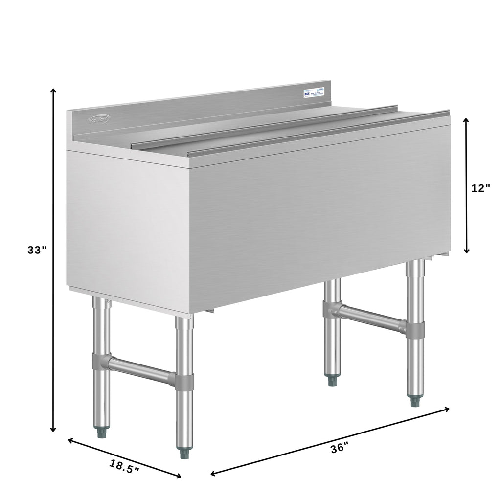 36 in. Commercial Underbar Ice Bin with Siding Lid in Stainless Steel