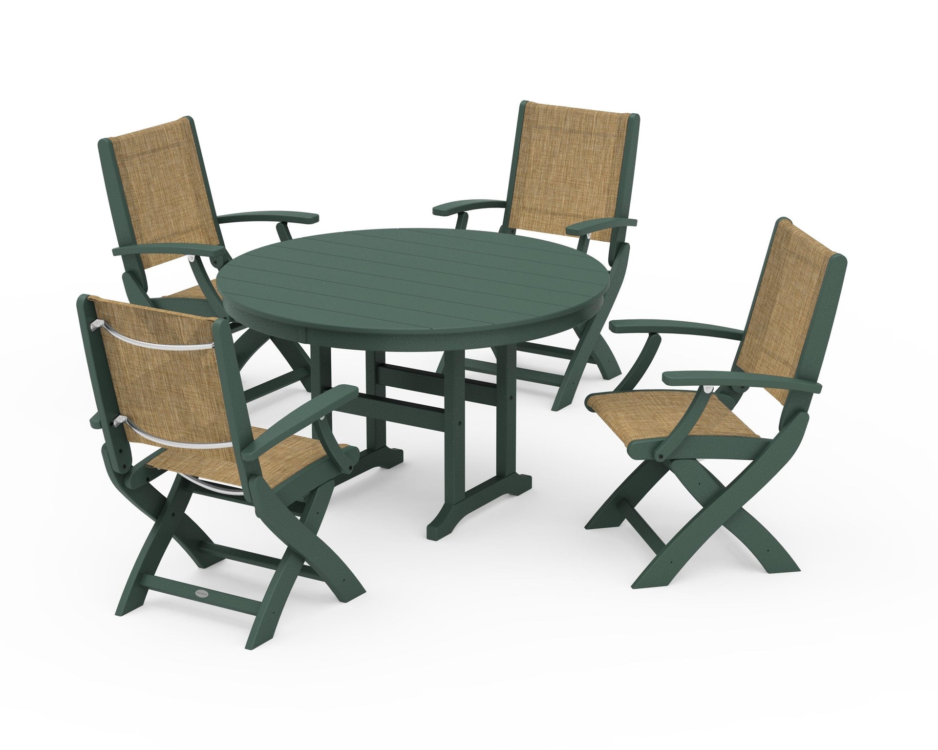 Coastal Folding Chair 5-Piece Round Dining Set