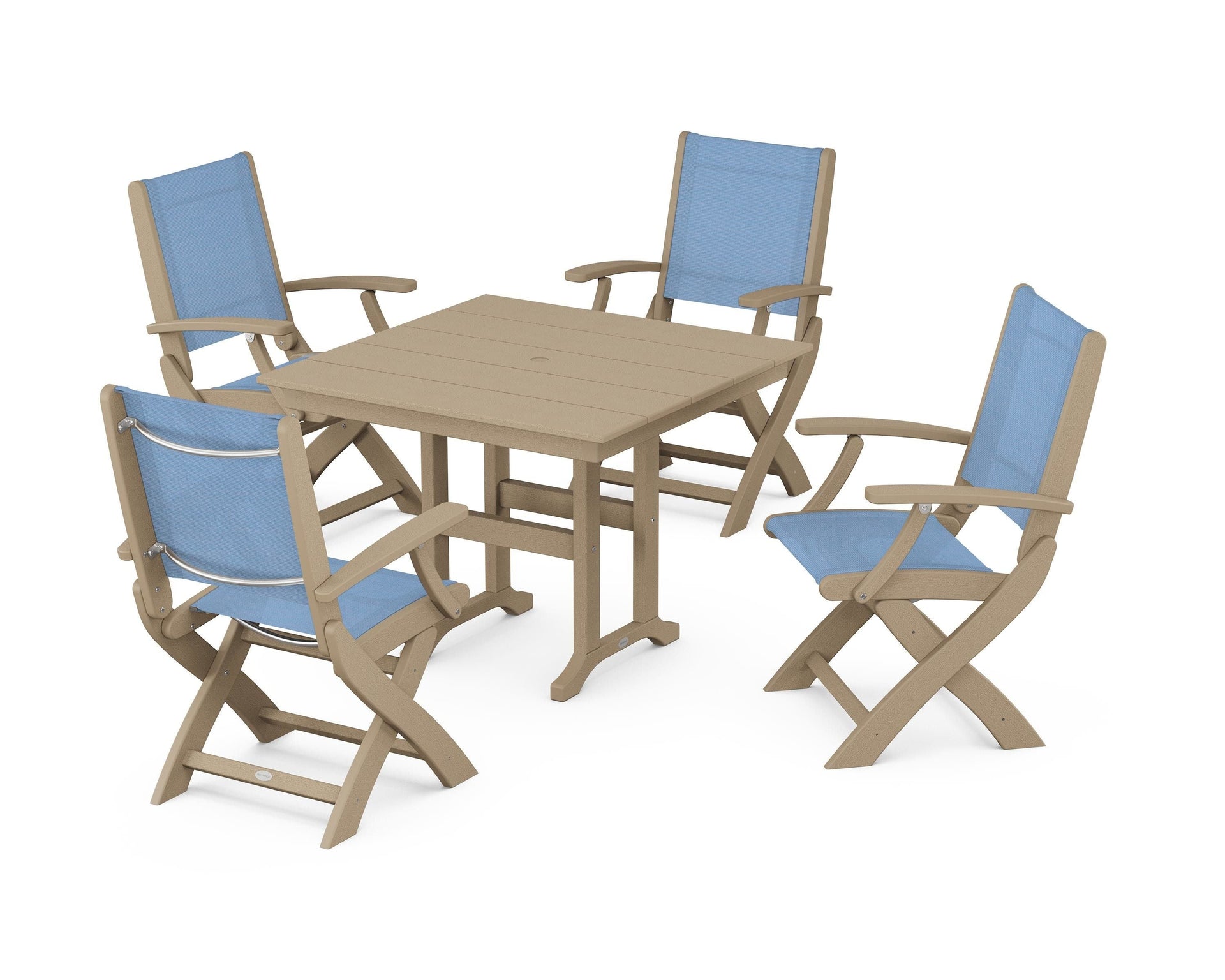 Coastal Folding Chair 5-Piece Farmhouse Dining Set