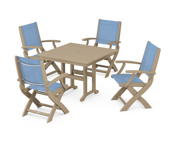 Coastal Folding Chair 5-Piece Farmhouse Dining Set