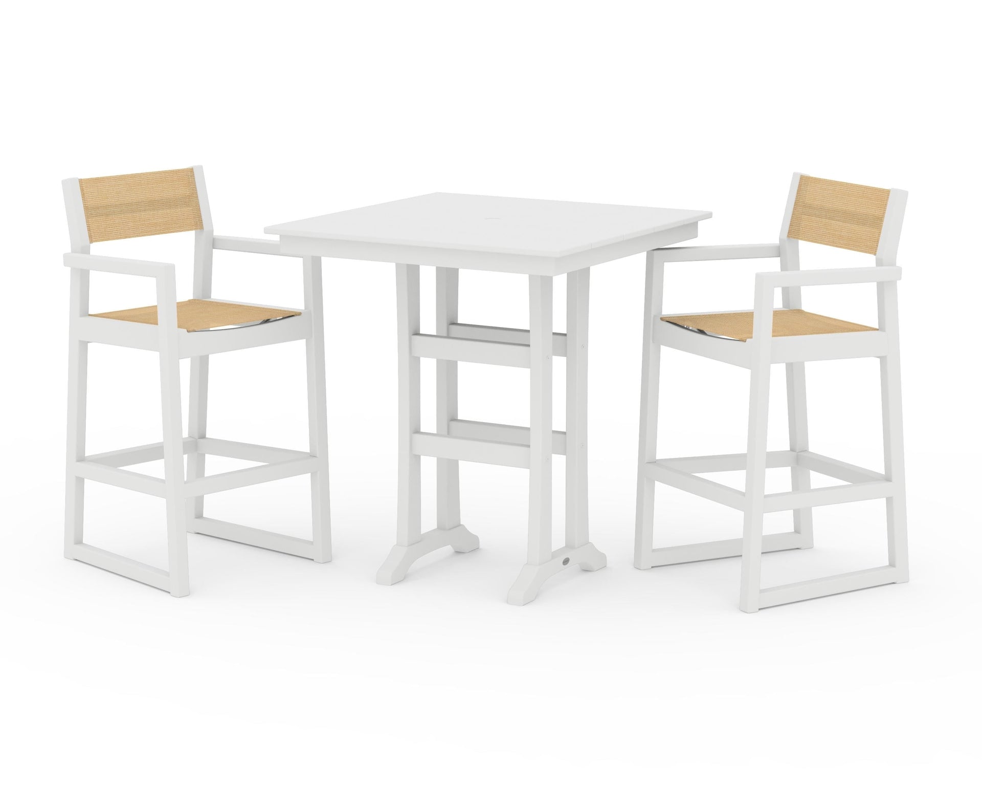 EDGE Sling Arm Chair 3-Piece Farmhouse Bar Set with Trestle Legs