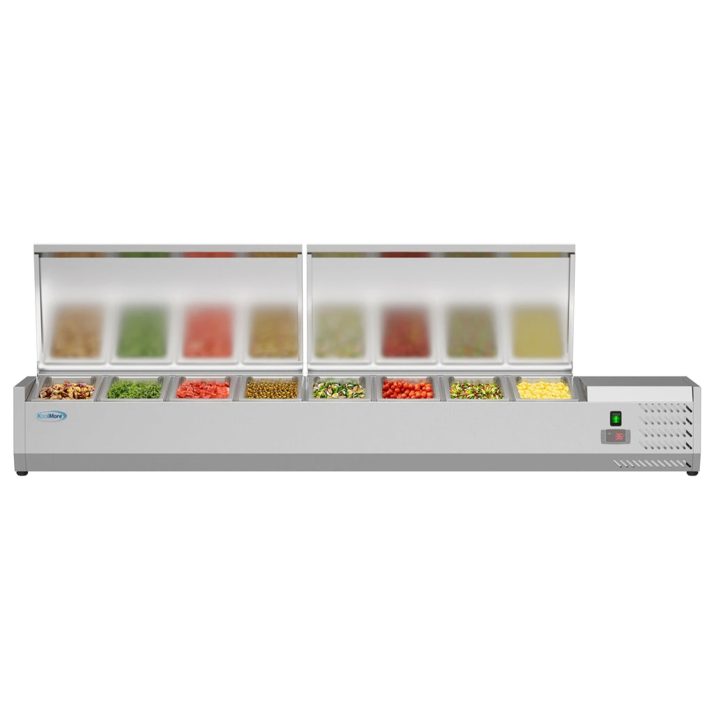 71 in. Eight Pan Refrigerated Countertop Condiment Prep Station