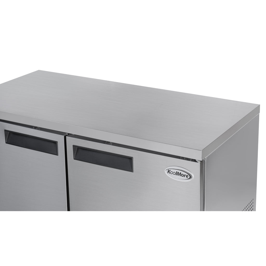 60 in. Two-Door Commercial Undercounter Freezer in Stainless Steel with Casters, ETL Listed