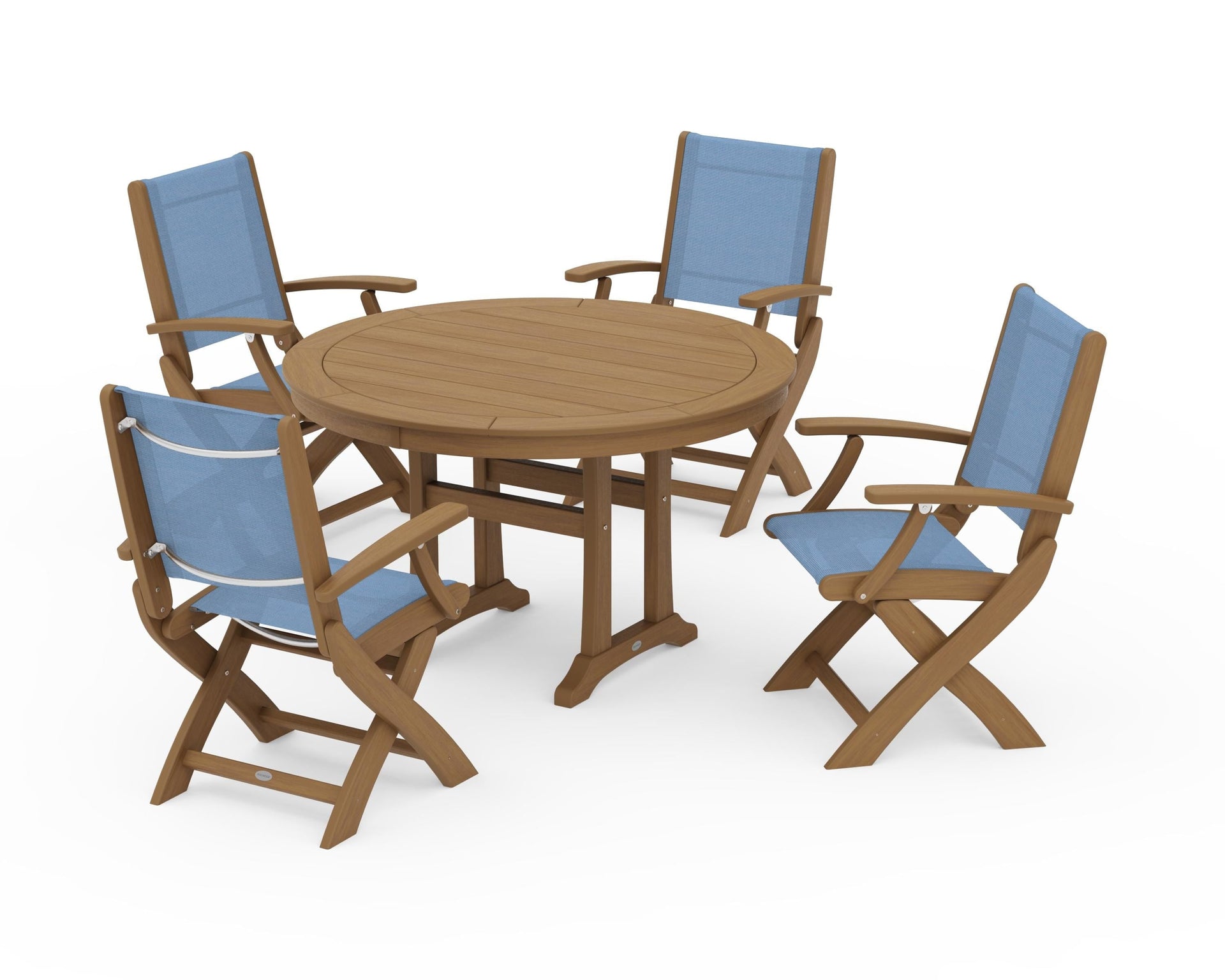 Coastal Folding Chair 5-Piece Round Dining Set with Trestle Legs