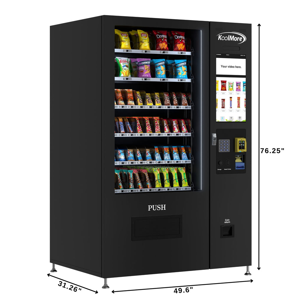 50 in. 60-Slot Snack Vending Machine with 22-inch Touch Screen, Credit Card Reader and Bill Acceptor in Black, Non-Refrigerated