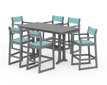 EDGE Sling Arm Chair 7-Piece Farmhouse Bar Set with Trestle Legs