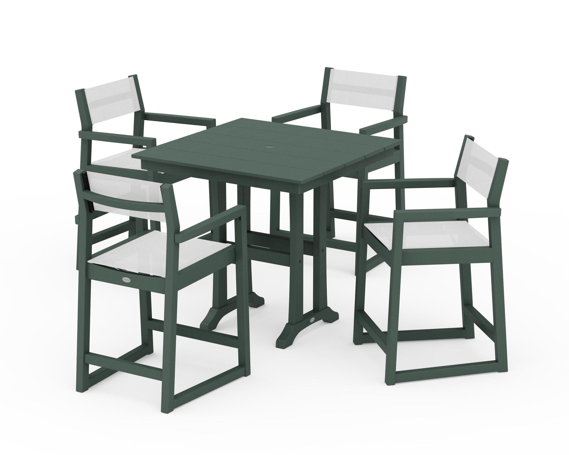EDGE Sling Arm Chair 5-Piece Farmhouse Counter Set with Trestle Legs