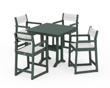 EDGE Sling Arm Chair 5-Piece Farmhouse Counter Set with Trestle Legs
