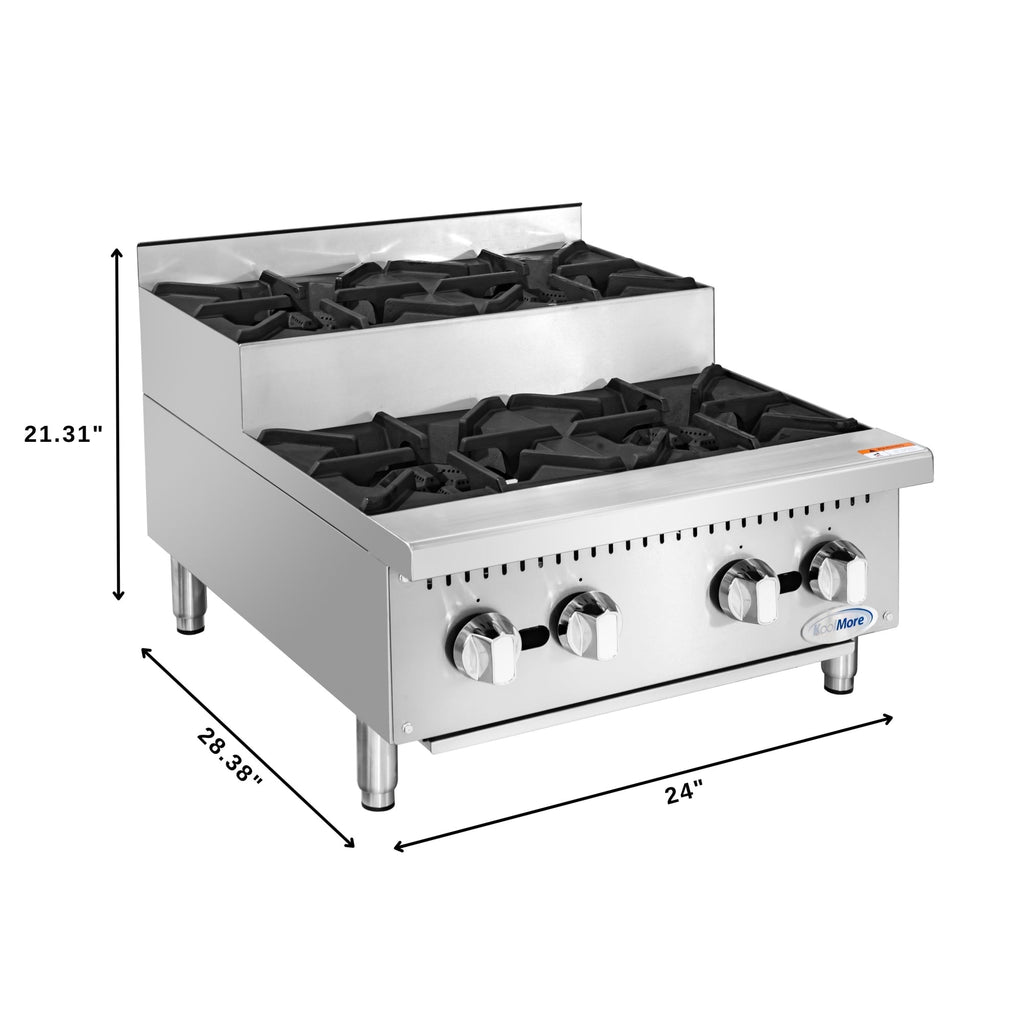 24 in. Commercial Four-Burner Step Up Range, 104000 BTU in Stainless-Steel