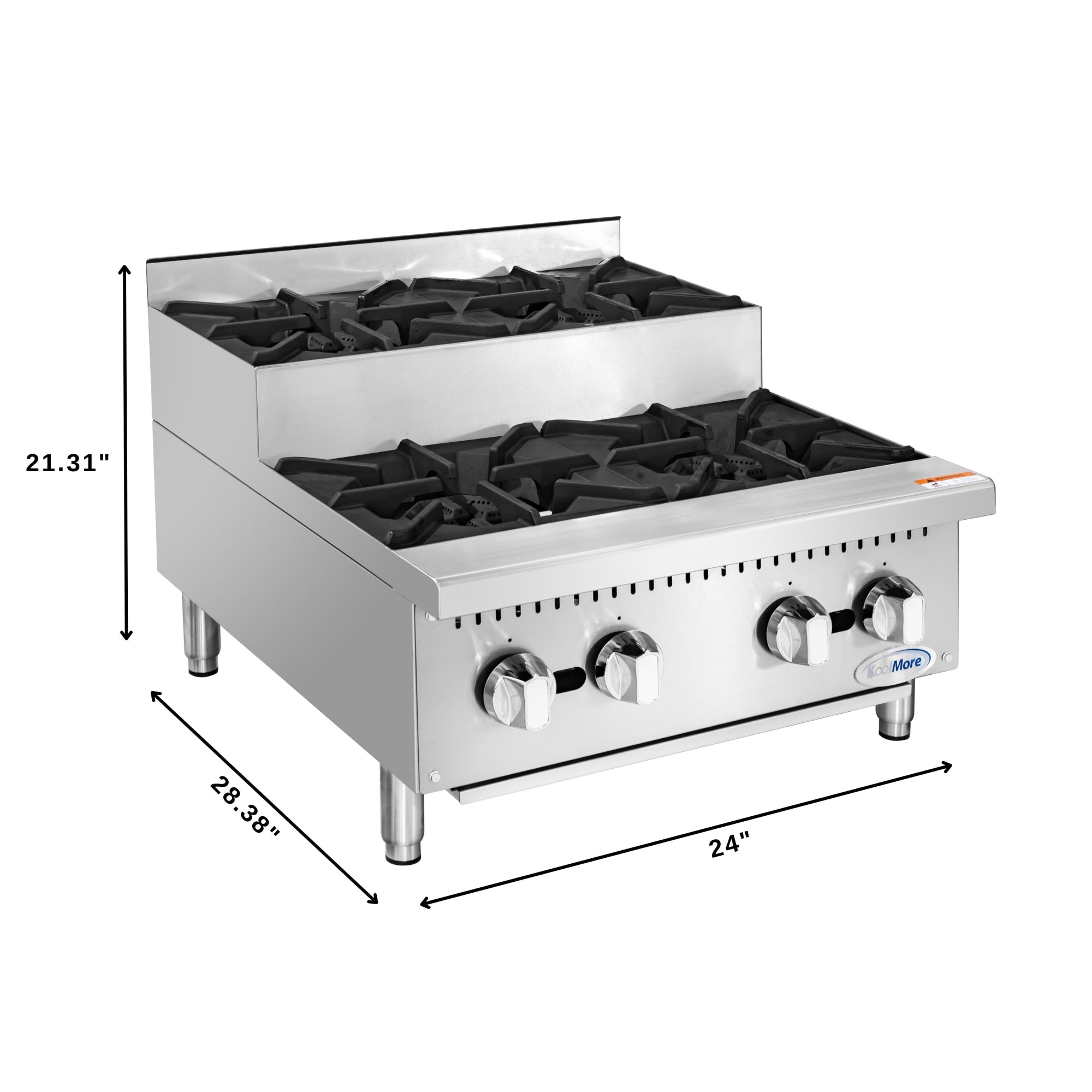 24 in. Commercial Four-Burner Step Up Range, 104000 BTU in Stainless-Steel