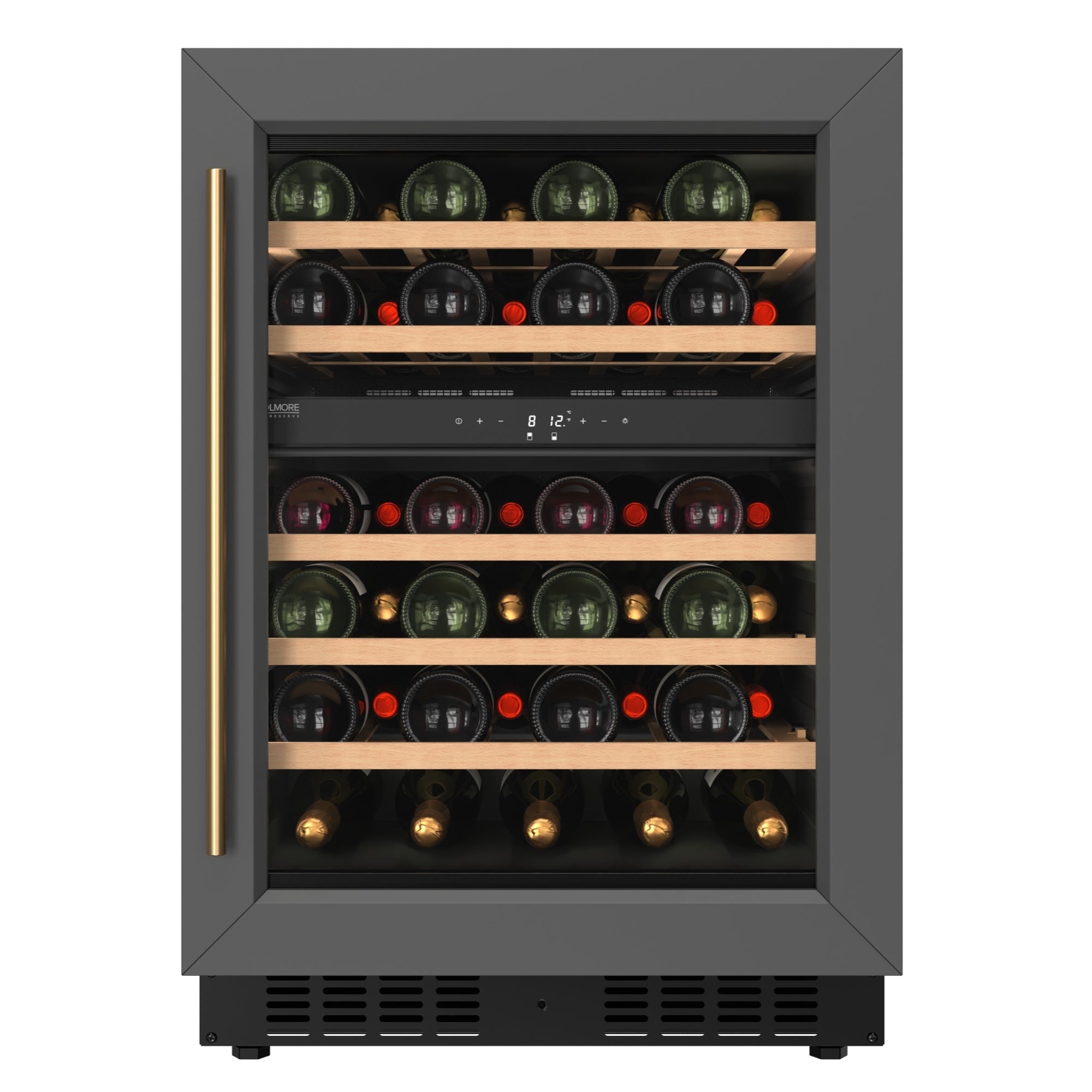 KoolMore Reserve 24 in. Under-Counter Panel Ready Dual Zone Built-in Wine Cooler with 45 Bottle Capacity and Wooden Shelves in Black