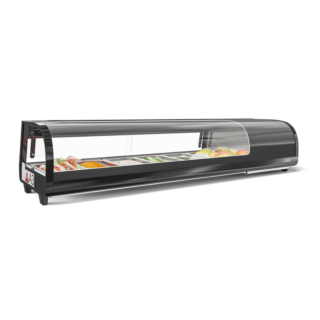 60 in. Glass Sushi Countertop Display Refrigerator with 6 Stainless Steel Trays in Black