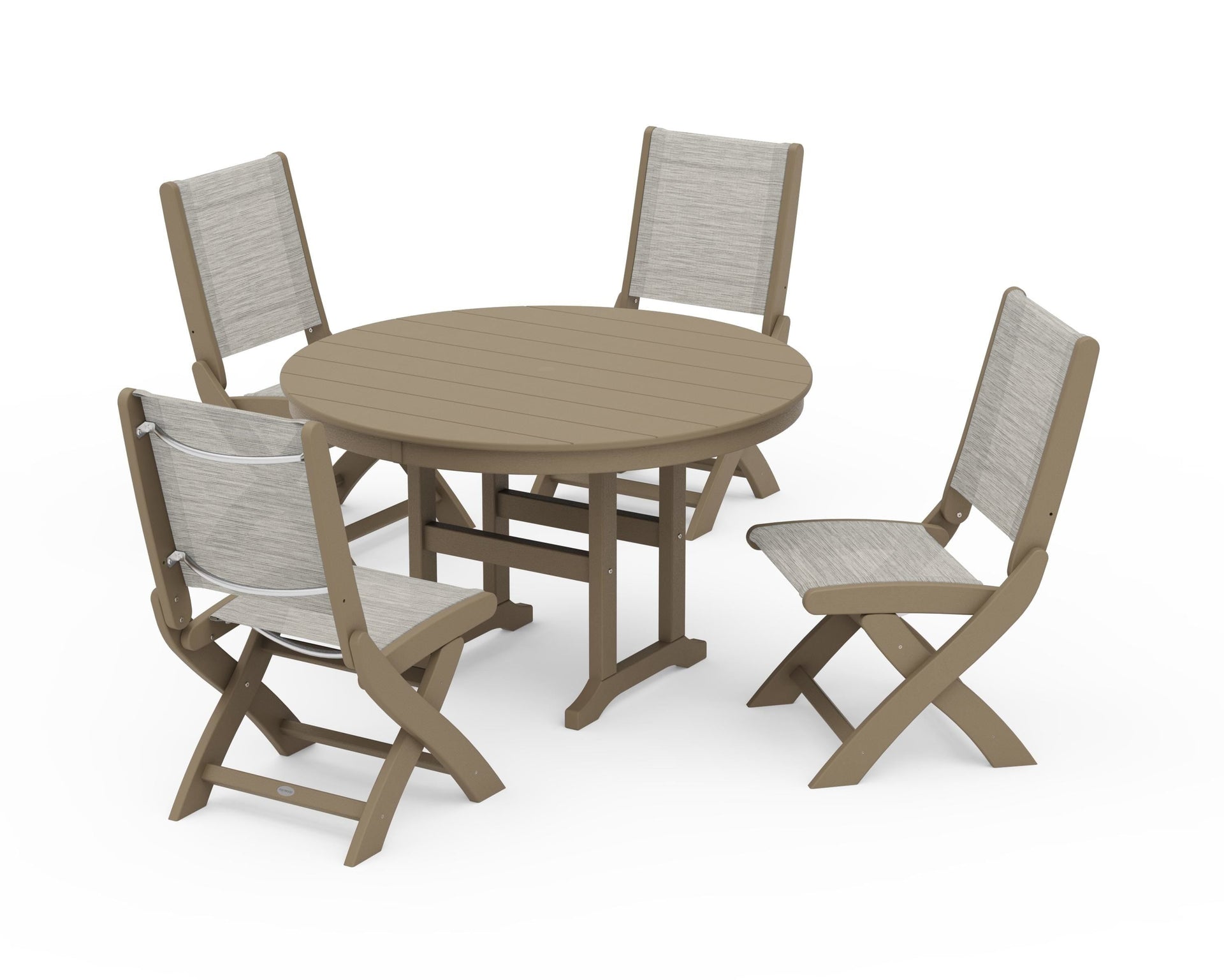 Coastal Folding Side Chair 5-Piece Round Dining Set