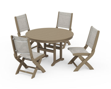 Coastal Folding Side Chair 5-Piece Round Dining Set