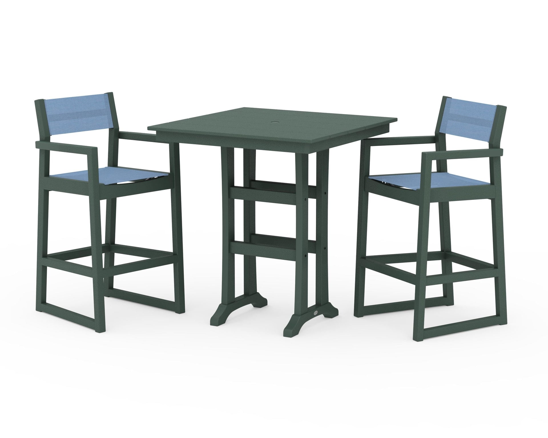 EDGE Sling Arm Chair 3-Piece Farmhouse Bar Set with Trestle Legs