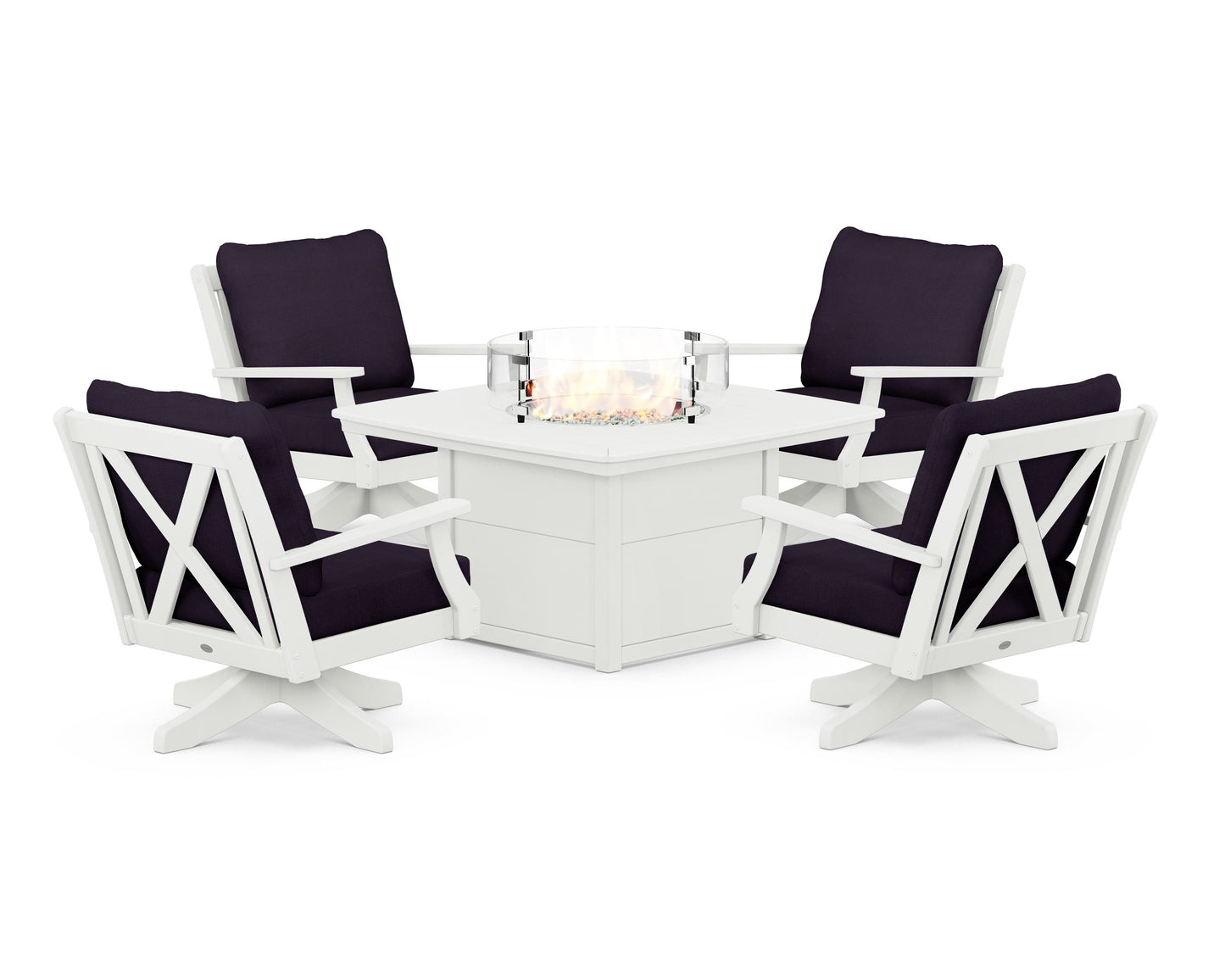 Braxton 5-Piece Deep Seating Swivel Conversation Set with Fire Pit Table