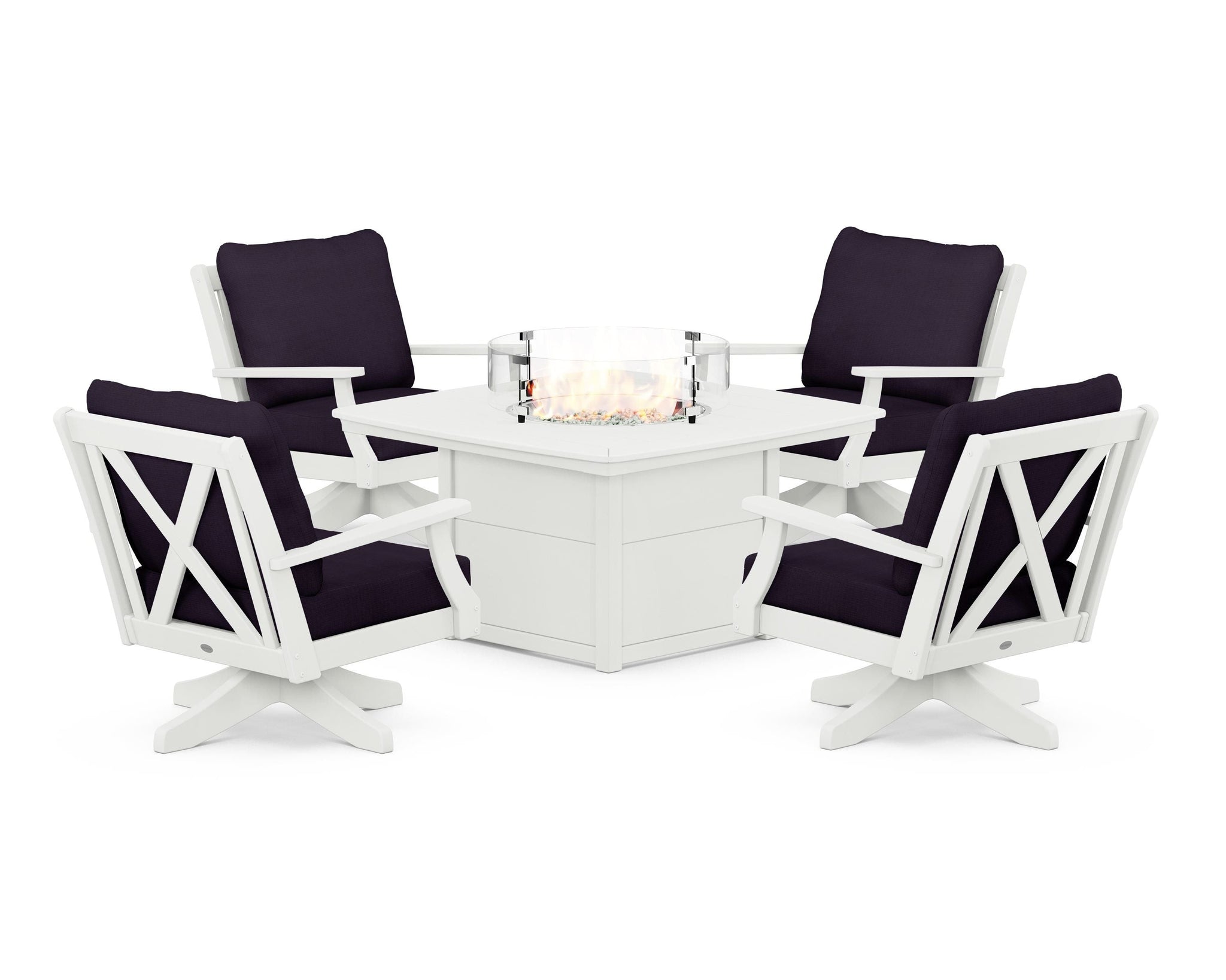 Braxton 5-Piece Deep Seating Swivel Conversation Set with Fire Pit Table