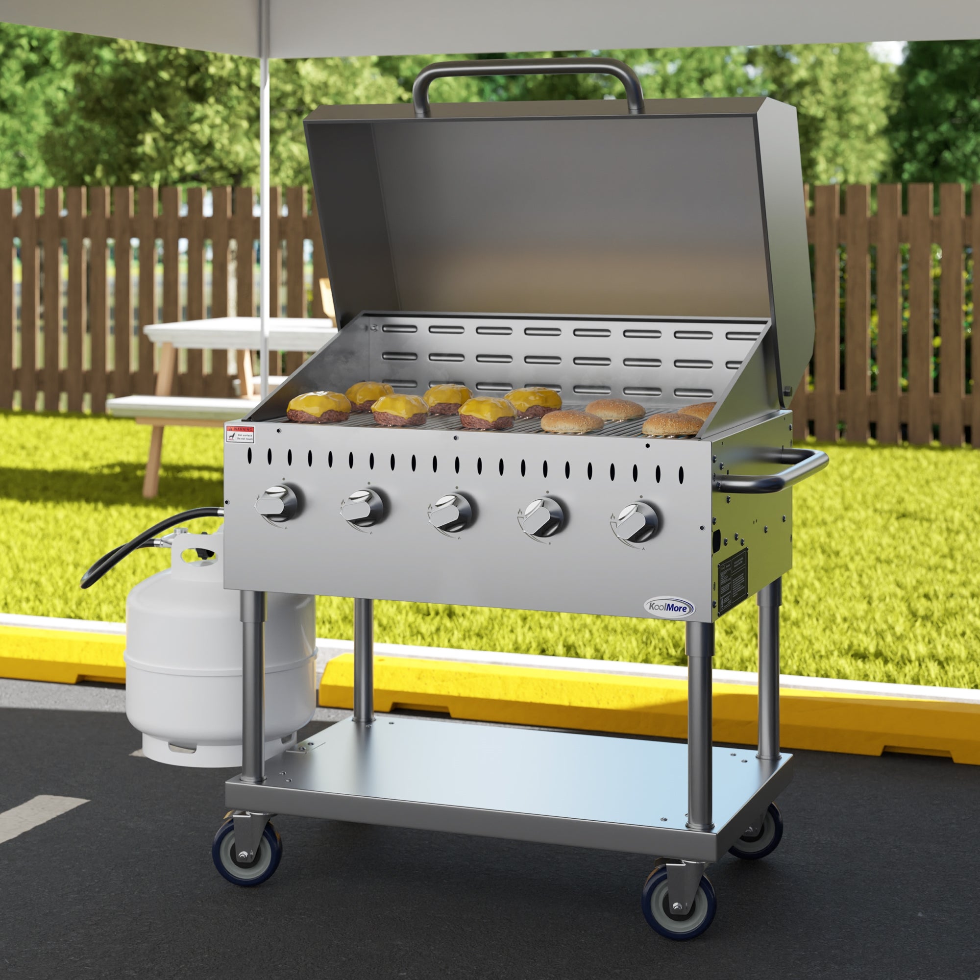 36 in. Commercial Outdoor Propane Gas Grill with Roll Dome Cover in Stainless Steel
