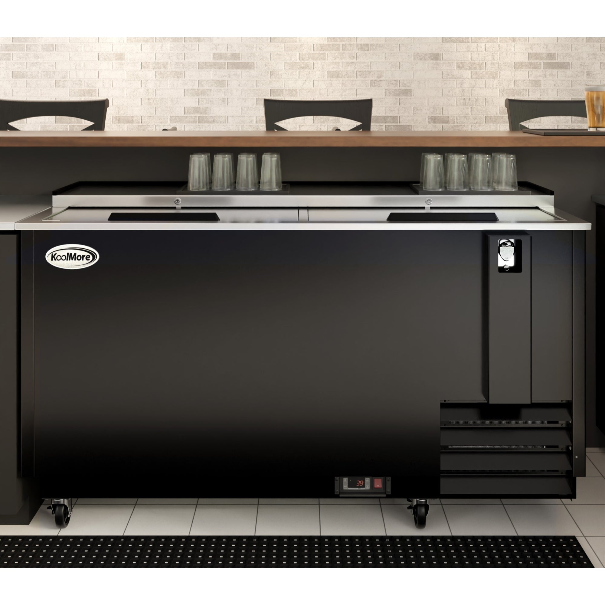 65 in. Commercial Bottle Cooler in Black with Built-In Opener, ETL Listed, 19 cu. ft.