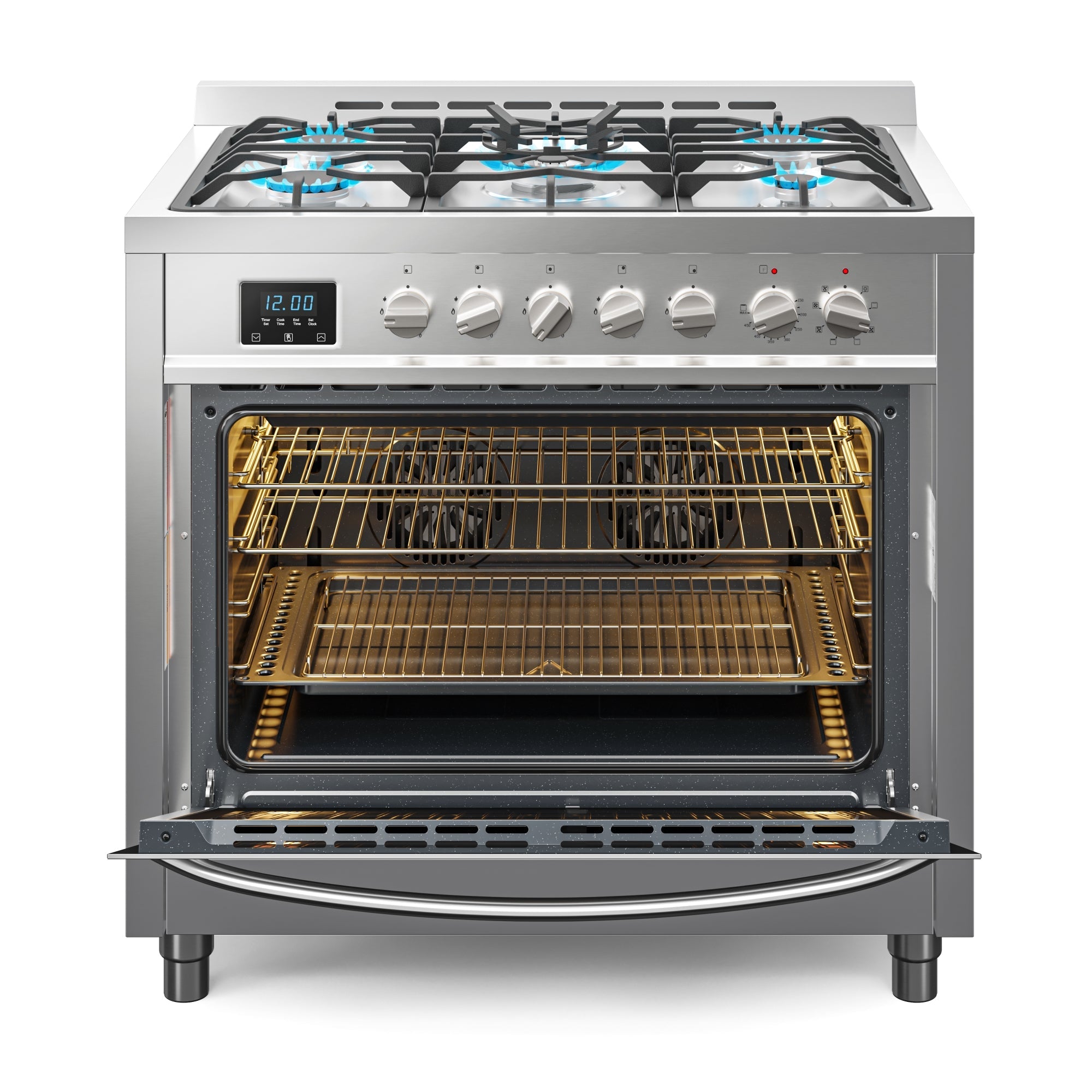 36 in. Professional Dual Fuel Range in Stainless Steel with Legs, 4.3 cu. ft.