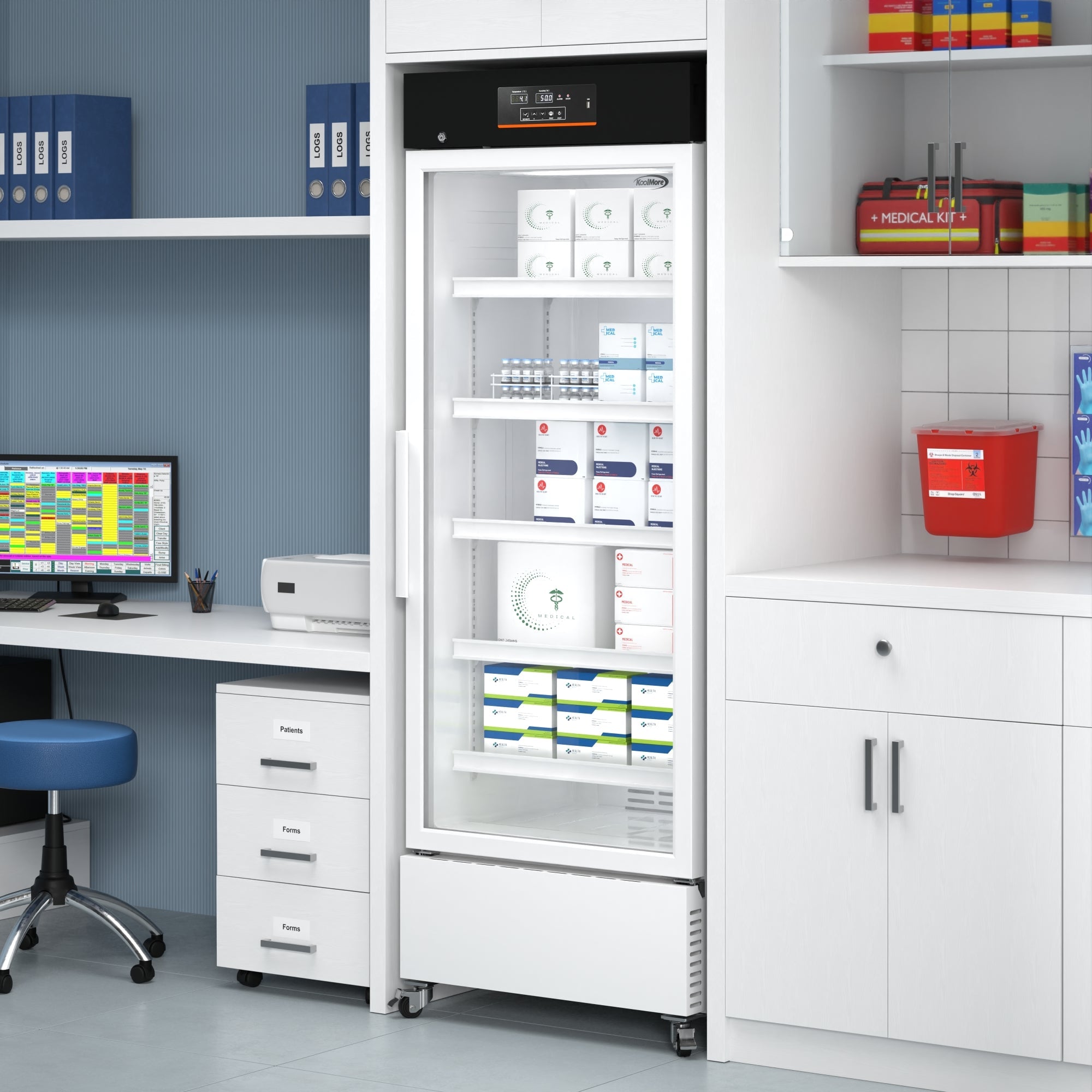 25 in. 15 cu. ft. Medical Pharmacy Refrigerator With Multi-Level Emergency Alarms in White, UL Listed