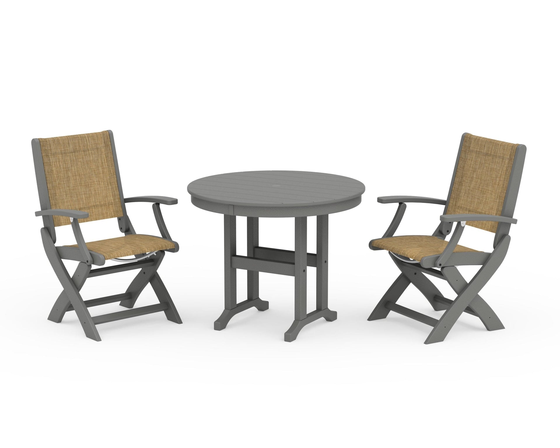 Coastal Folding Chair 3-Piece Round Dining Set