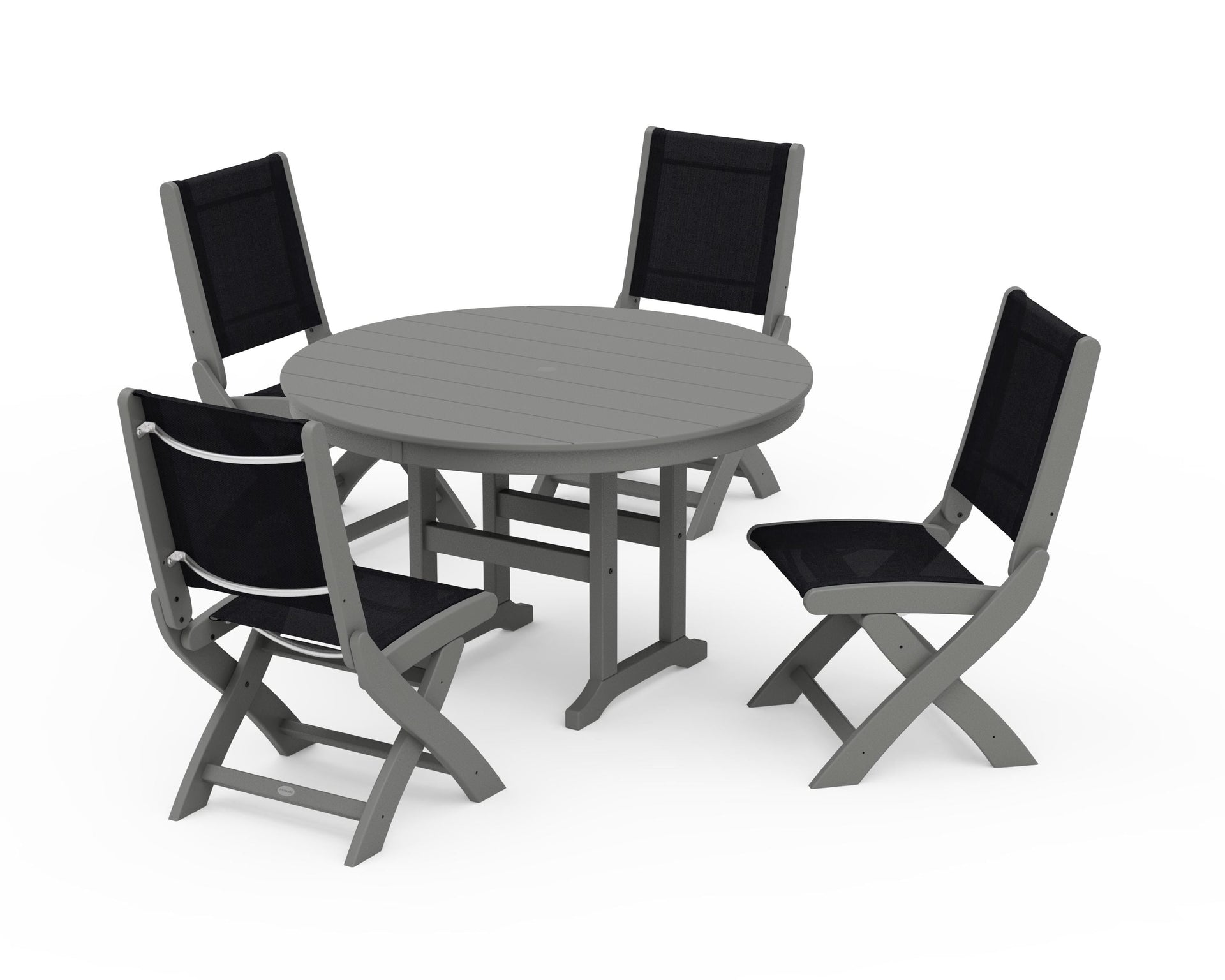 Coastal Folding Side Chair 5-Piece Round Dining Set