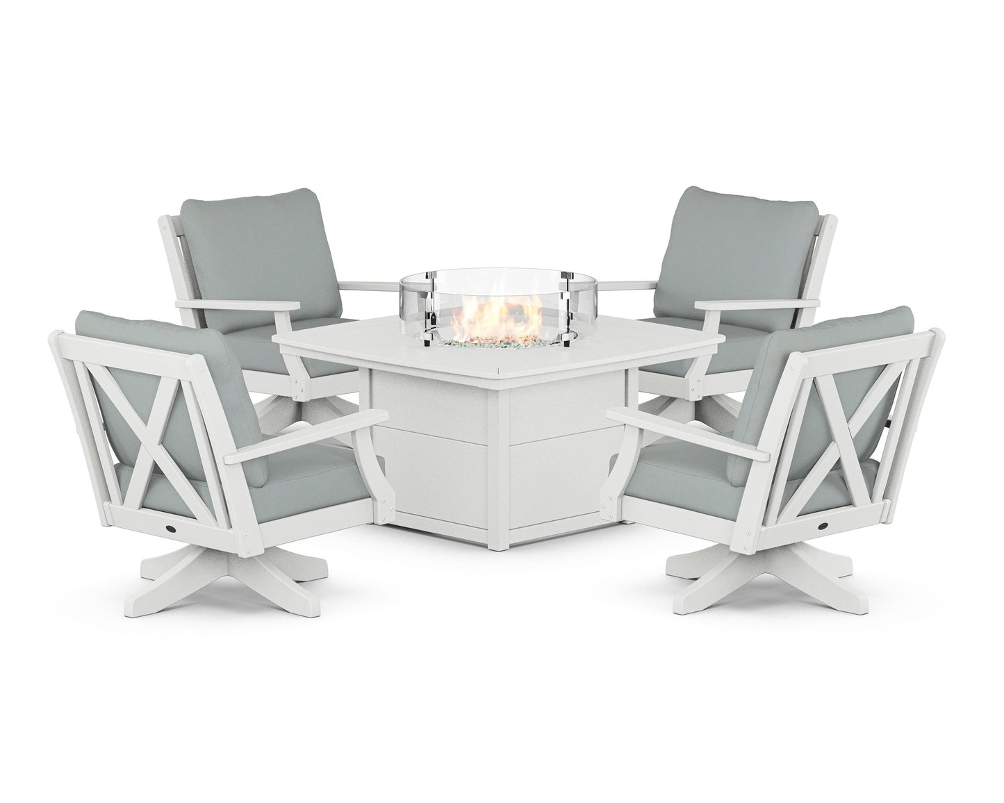 Braxton 5-Piece Deep Seating Swivel Conversation Set with Fire Pit Table