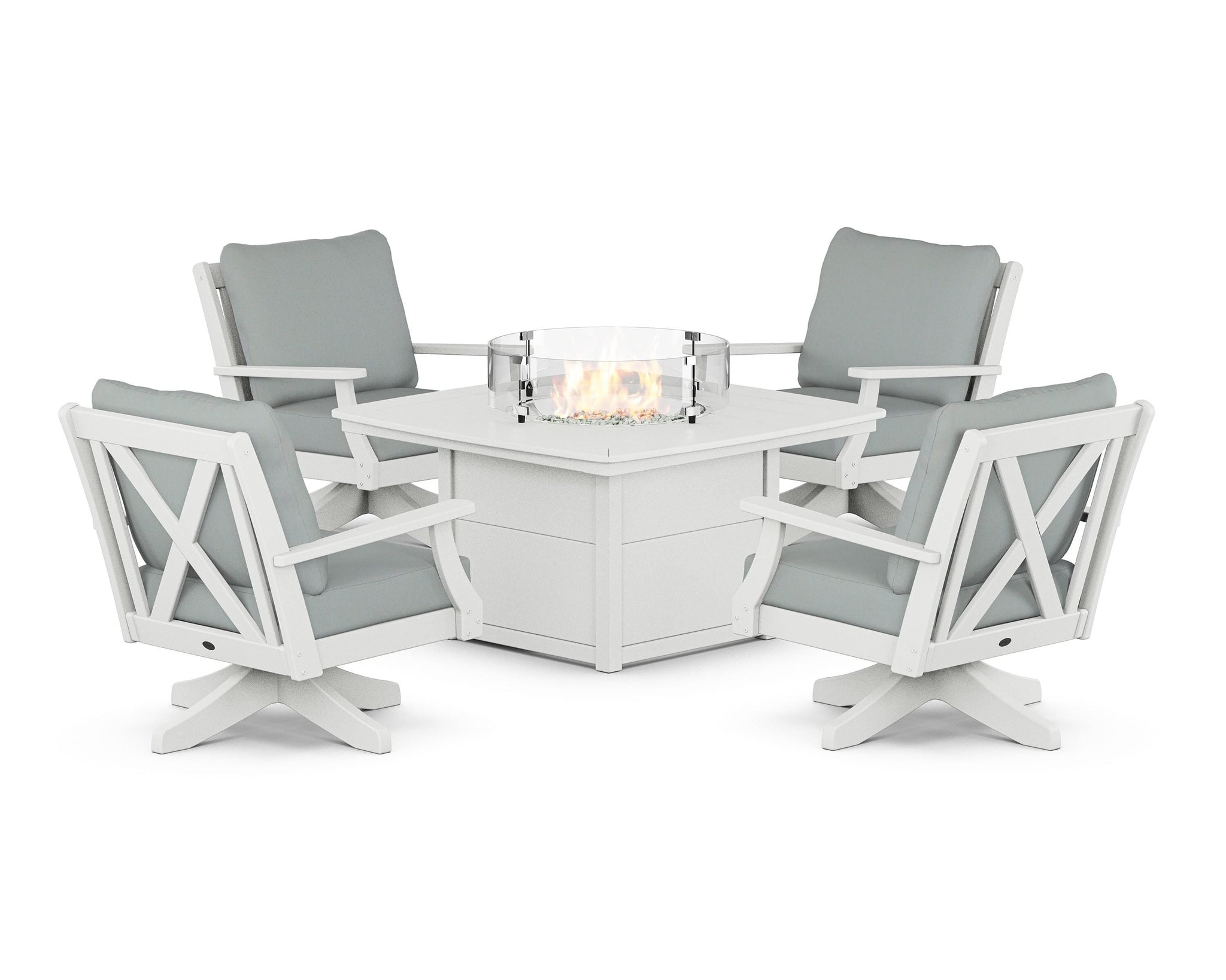 Braxton 5-Piece Deep Seating Swivel Conversation Set with Fire Pit Table