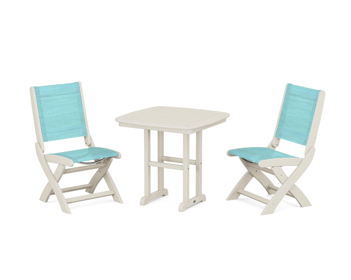 Coastal Folding Side Chair 3-Piece Dining Set