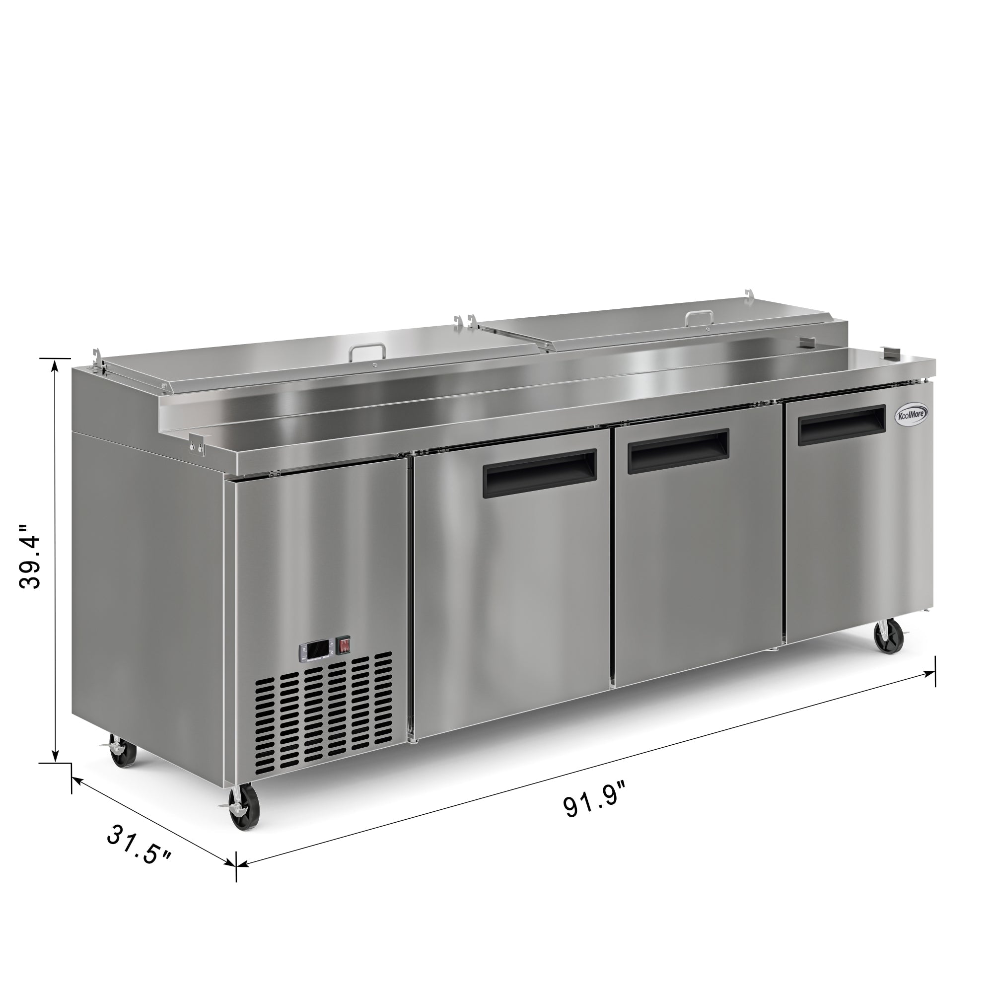 92 In. Three Door Commercial Pizza Prep Refrigerator in Stainless-Steel