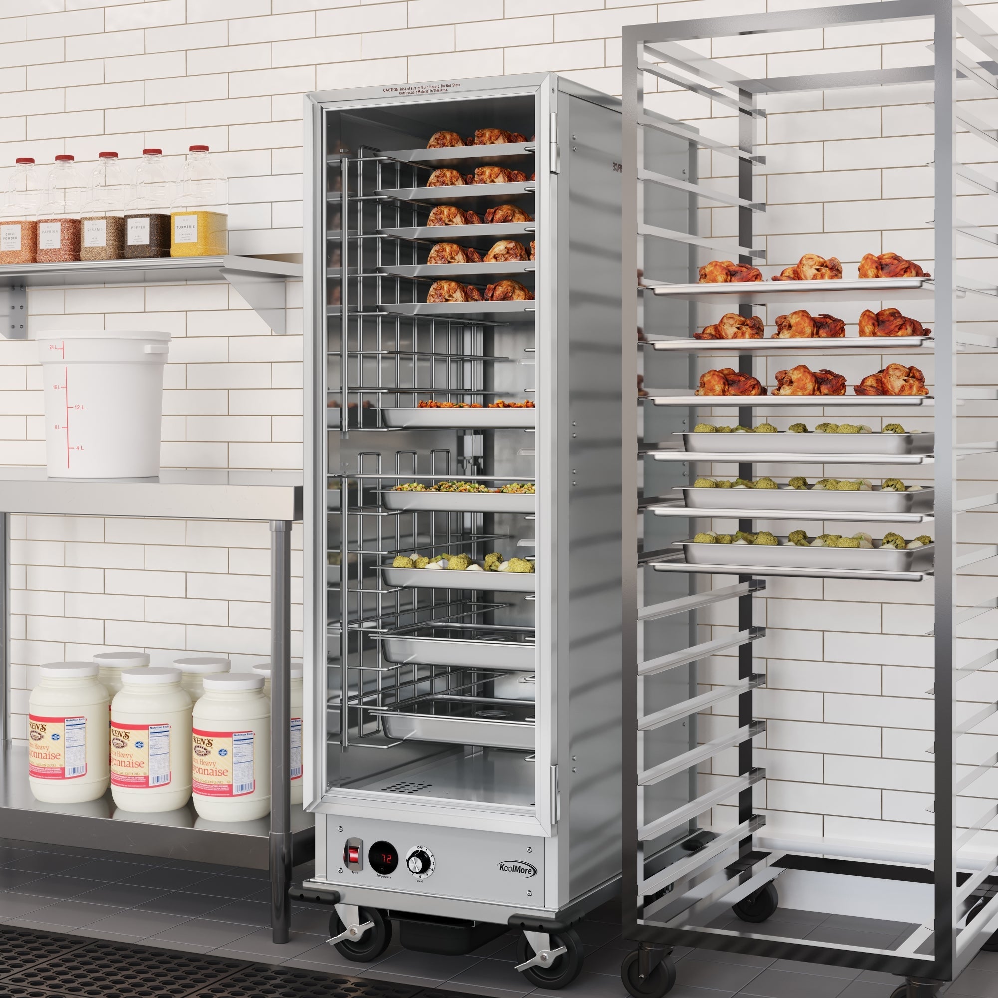 33 in. Commercial Non-Insulated Heated Holding Cabinet with Wire Racks and Glass Door in Silver