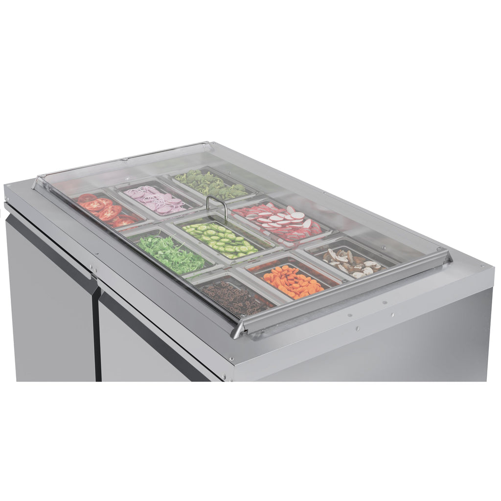 48 in. Commercial Refrigerated Prep Station Cold Table, Stainless-Steel Refrigerator with 9-Pan (Not Included) Capacity with Cover and Two Adjustable Shelves, ETL Listed