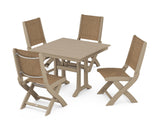 Coastal Folding Side Chair 5-Piece Farmhouse Dining Set With Trestle Legs