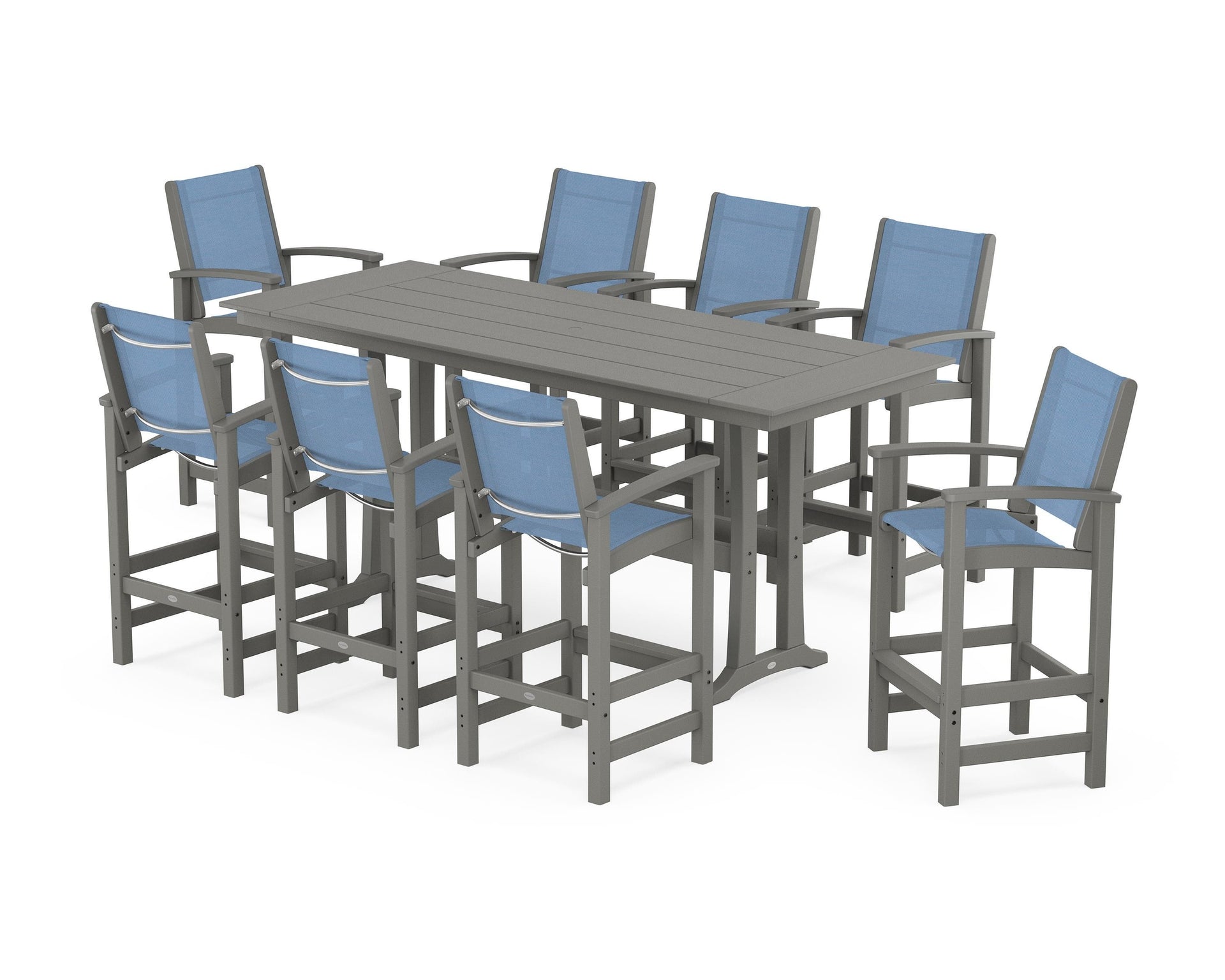 Coastal 9-Piece Farmhouse Bar Set with Trestle Legs