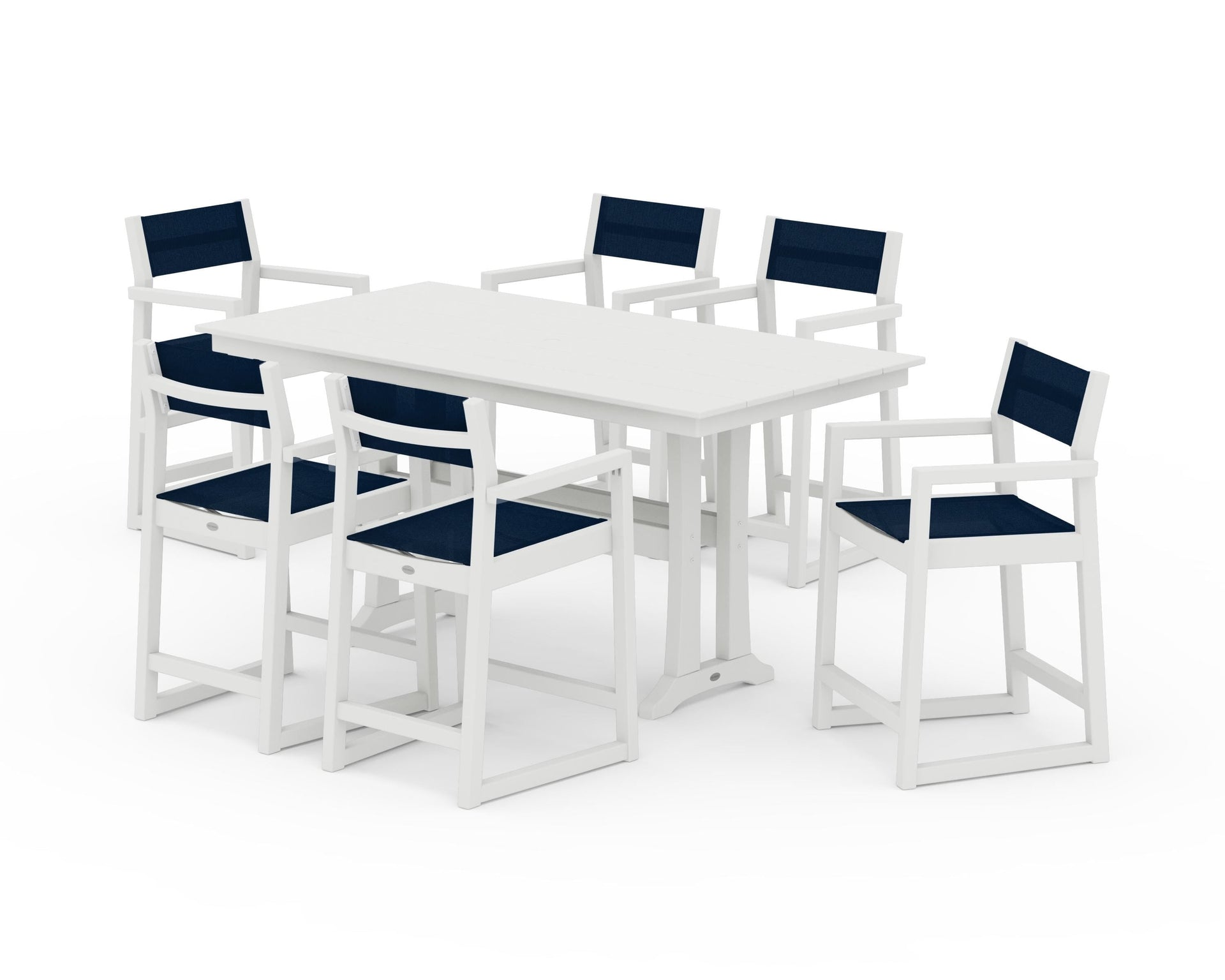 EDGE Sling Arm Chair 7-Piece Farmhouse Counter Set with Trestle Legs