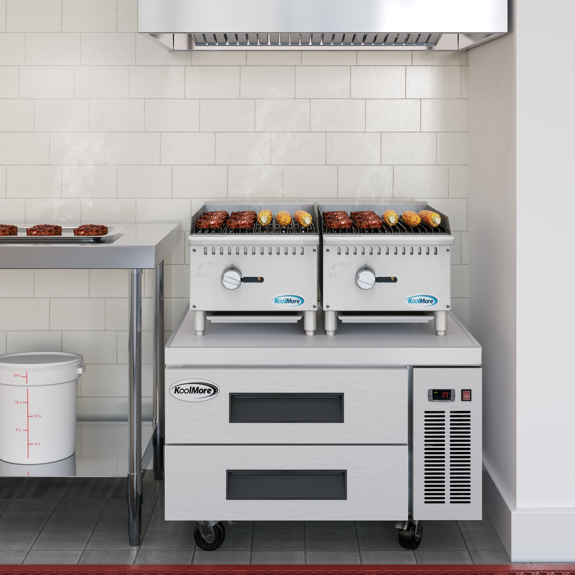 36 in. Commercial Chef Base Refrigerator Storage Cabinet for Cold Foods, Fresh Ingredients, and Condiments, Refrigerated Pull-Out Drawers, Rolling Caster Wheels, ETL Listed