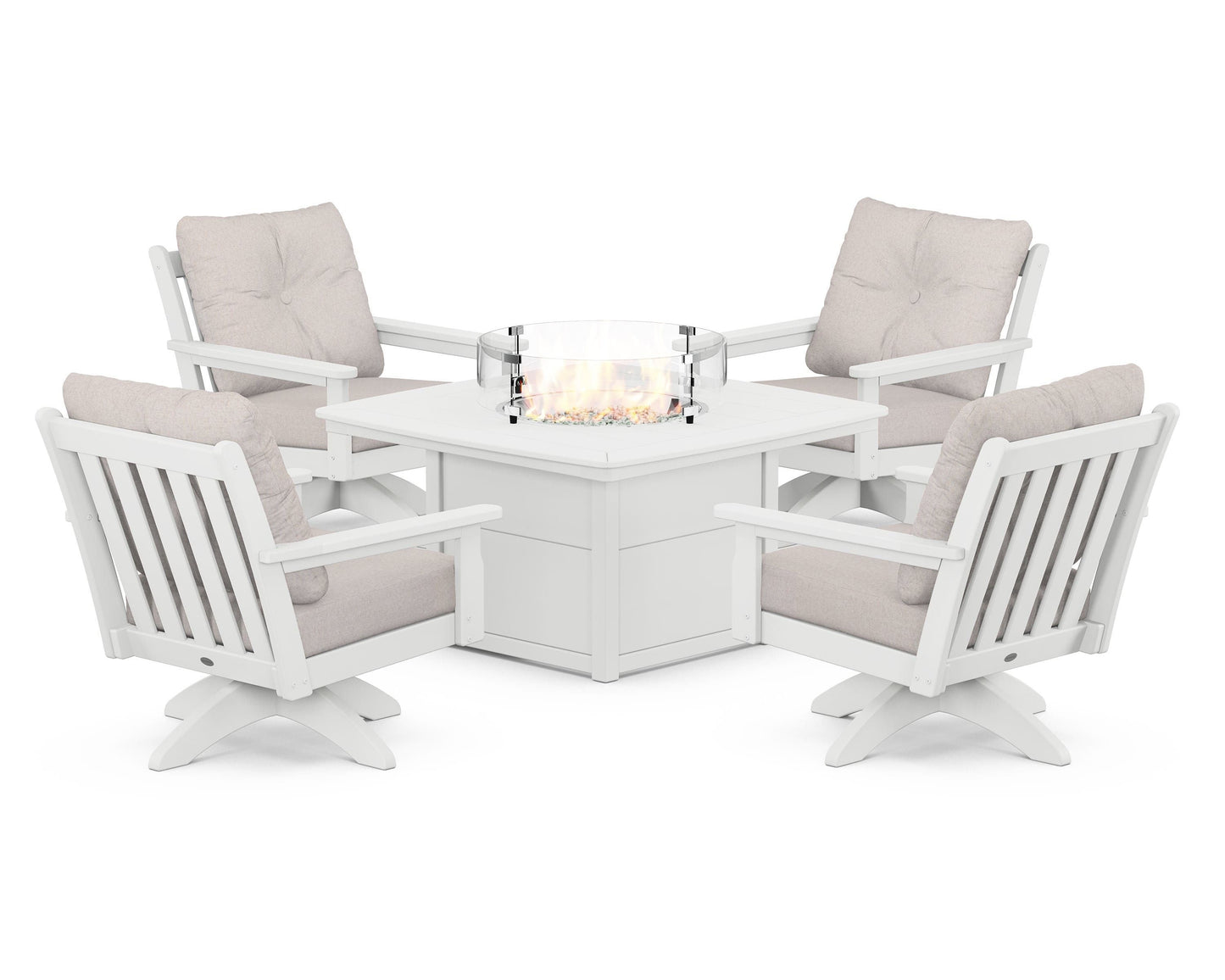Vineyard 5-Piece Deep Seating Swivel Conversation Set with Fire Pit Table