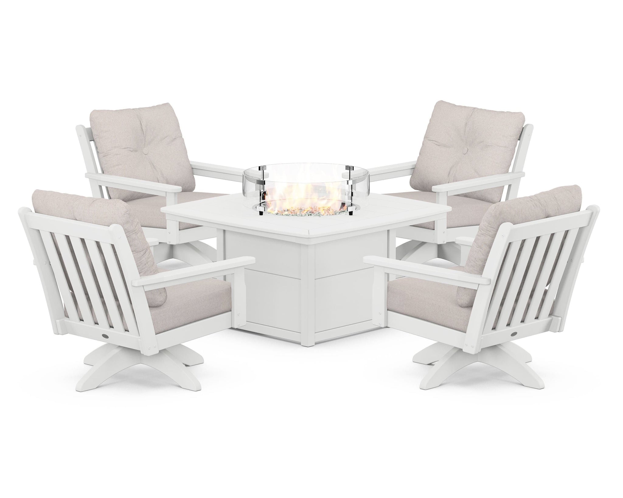 Vineyard 5-Piece Deep Seating Swivel Conversation Set with Fire Pit Table
