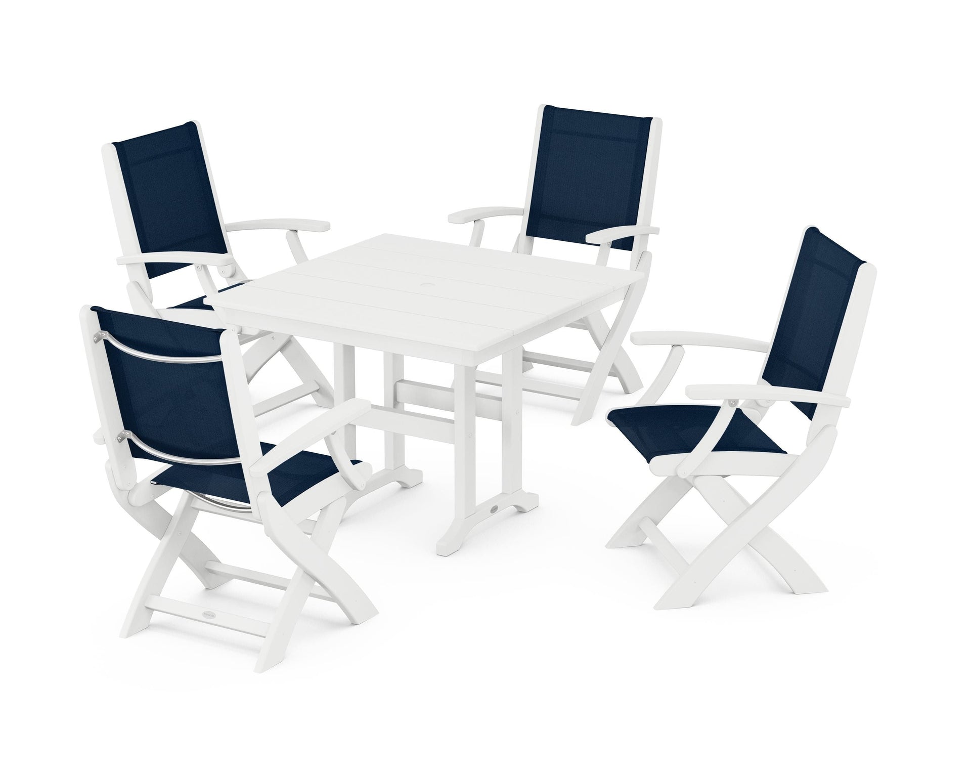 Coastal Folding Chair 5-Piece Farmhouse Dining Set