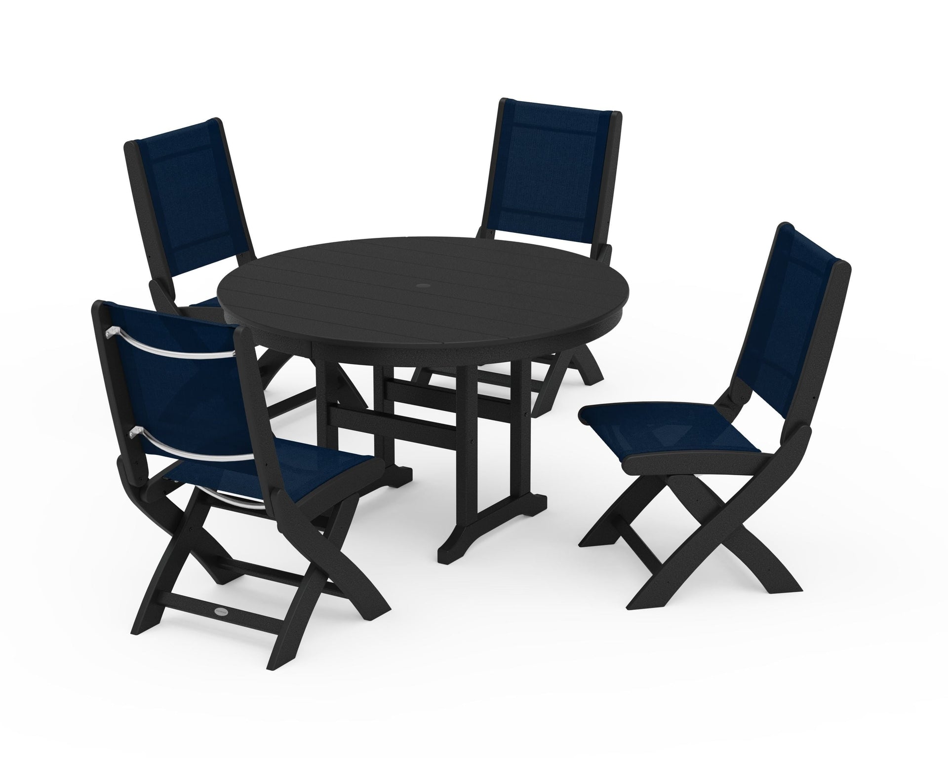 Coastal Folding Side Chair 5-Piece Round Dining Set