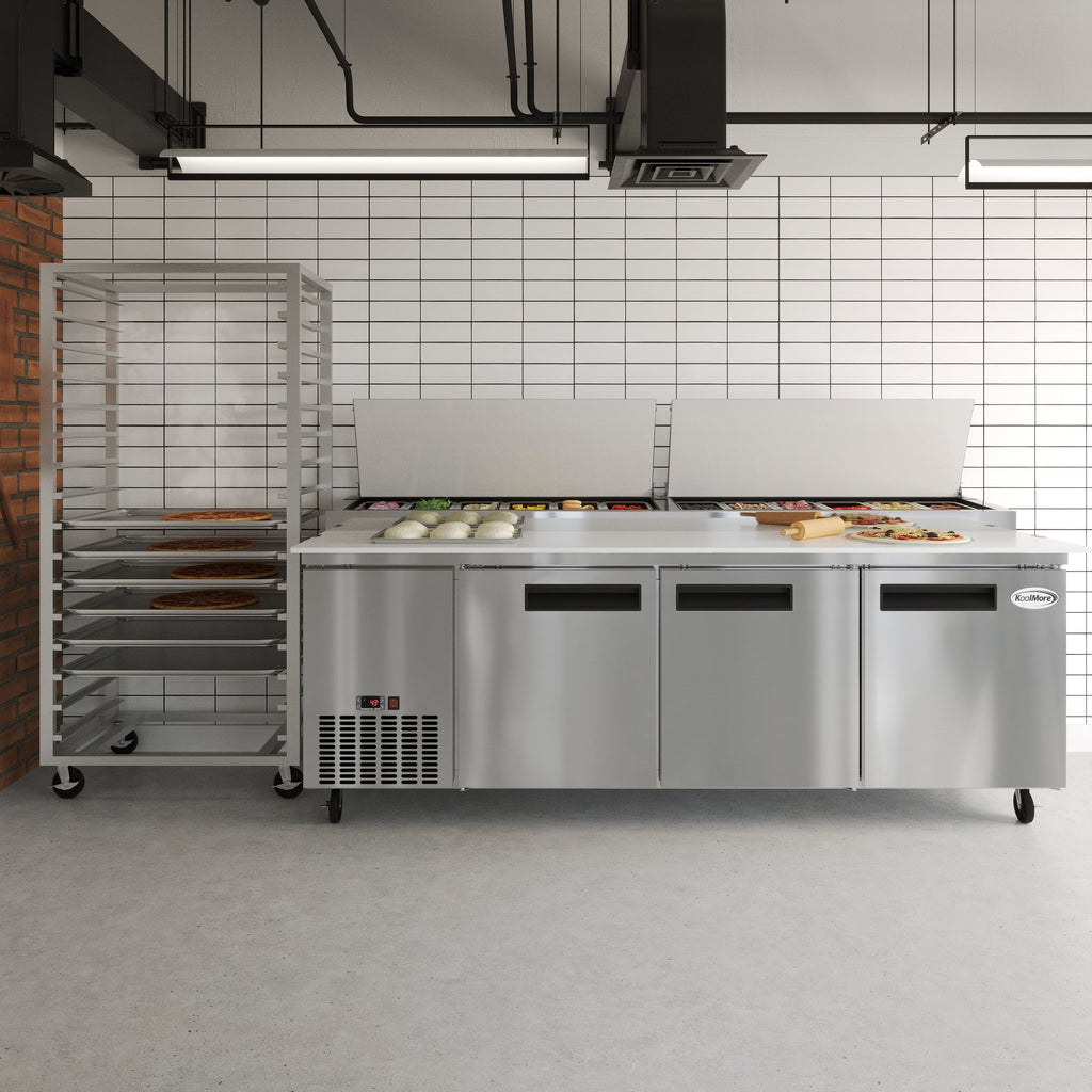 92 In. Three Door Commercial Pizza Prep Refrigerator in Stainless-Steel