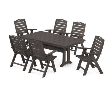 Nautical Highback 7-Piece Farmhouse Dining Set with Trestle Legs