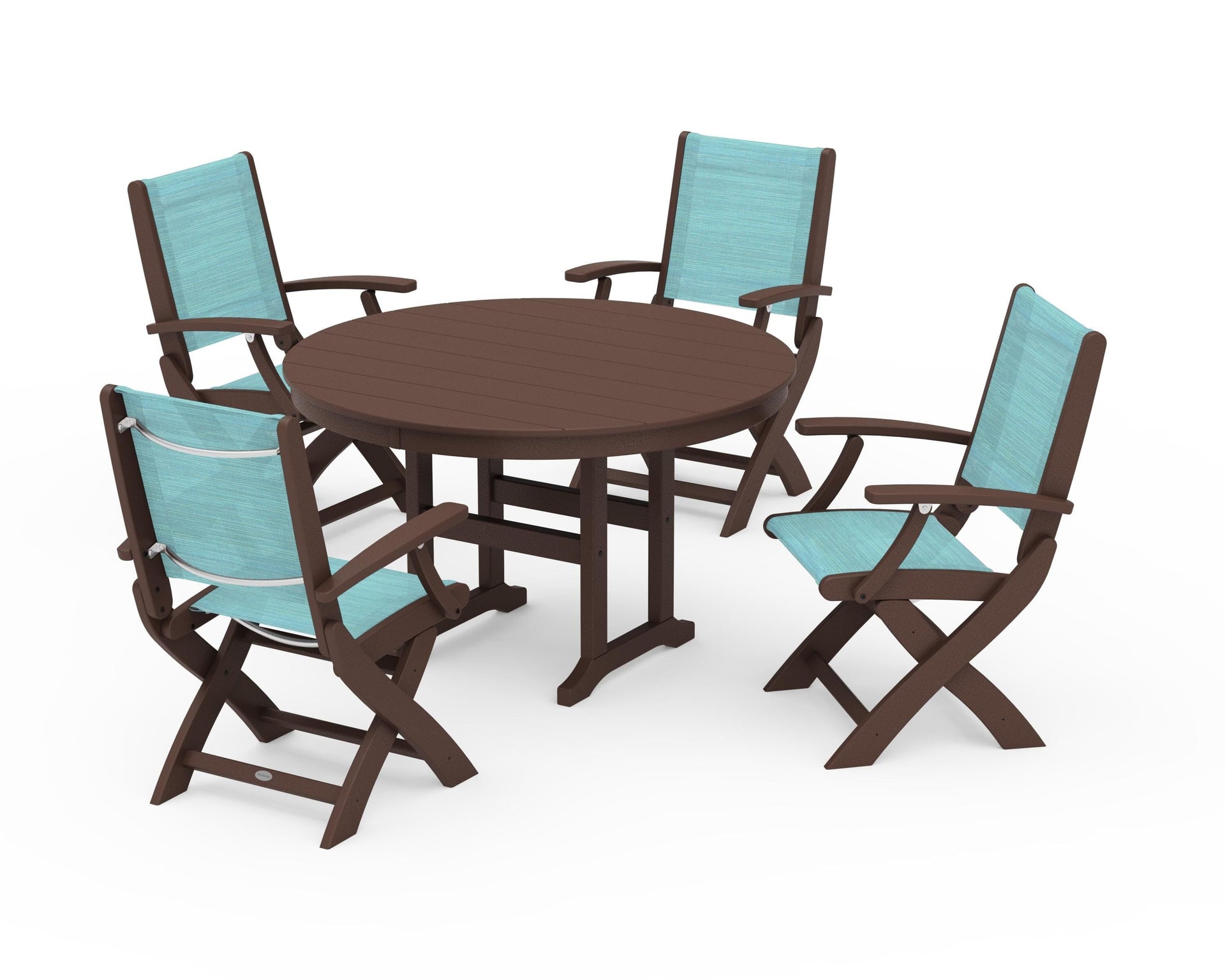 Coastal Folding Chair 5-Piece Round Dining Set
